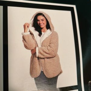 Weatherproof Hooded Teddy Jacket in Tan with Cream Lining